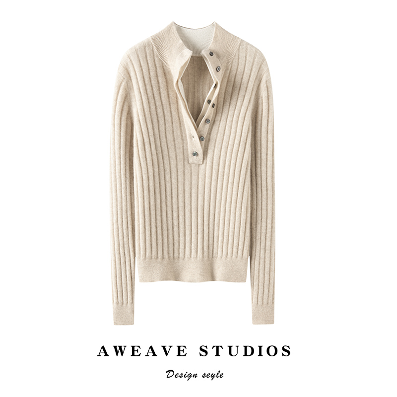 100纯山羊绒衫女纯色半高领上衣