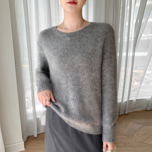 女圆领软糯宽松简约针织打底衫 2025秋冬新款 75%山羊绒25%桑蚕丝衫