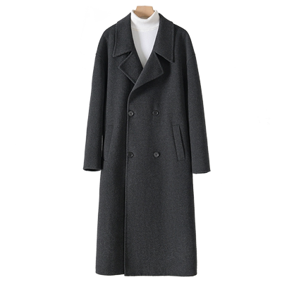 秋冬长款过膝双面绵羊绒大衣男翻领宽松韩版落肩羊毛呢子风衣外套