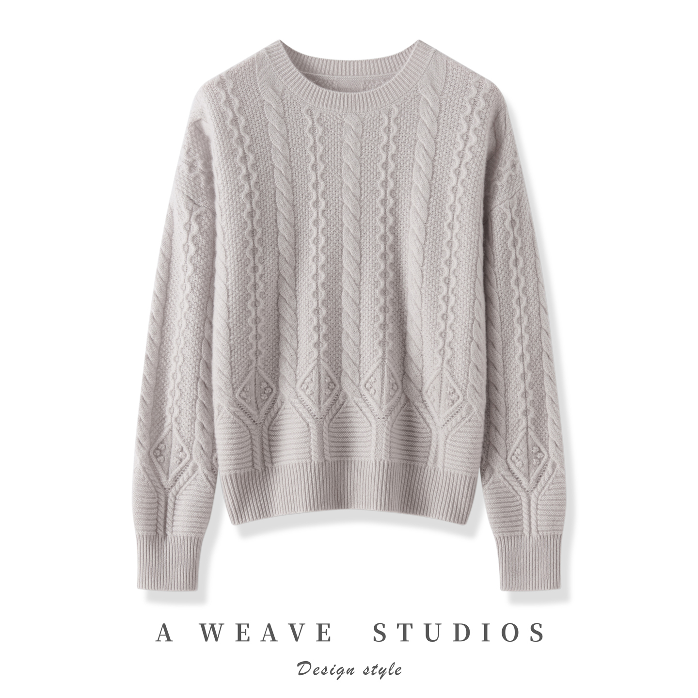 2025秋冬新款100%纯山羊绒衫女圆领加厚宽松绞花毛衣针织长袖上衣