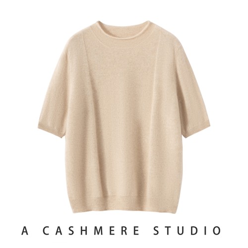 2025新款秋冬100%山羊绒衫女圆领针织毛衣纯色宽松百搭短袖打底衫