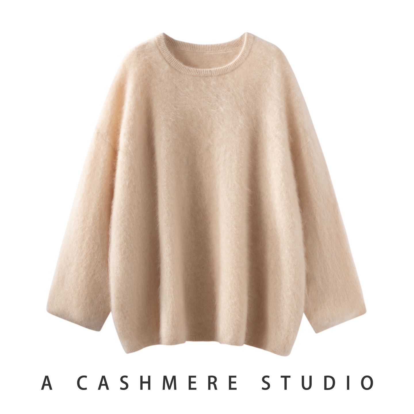 2025新款秋冬100%山羊绒衫女圆领加厚拉绒针织毛衣宽松百搭打底衫