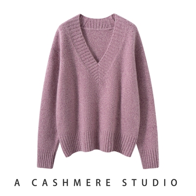 2025秋冬新款羊绒针织衫女100纯山羊绒V领加厚羊绒衫纯色毛衣上衣
