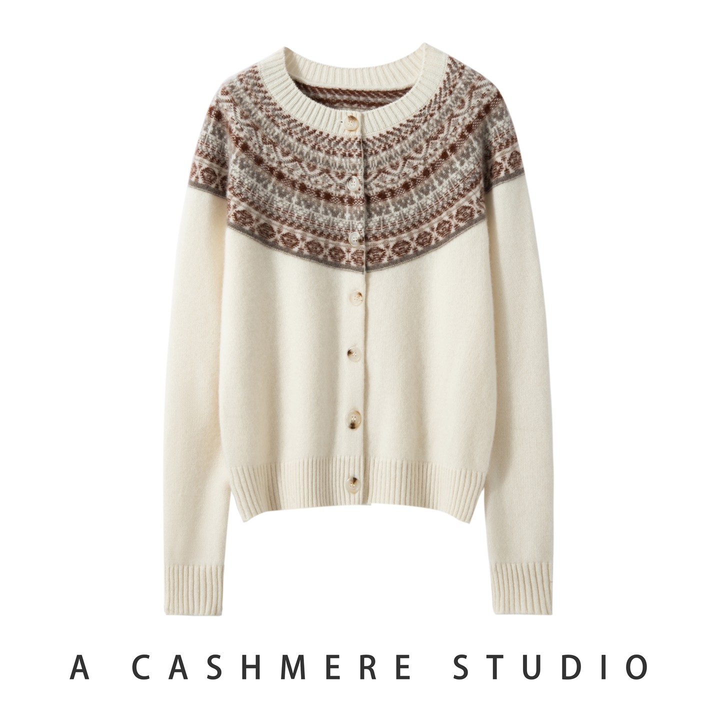 2025秋冬新款100%纯山羊绒开衫女圆领费尔岛提花宽松时尚毛衣外套,女装/女士精品,羊绒衫,淘宝优惠券,粉丝福利购,淘宝优惠卷