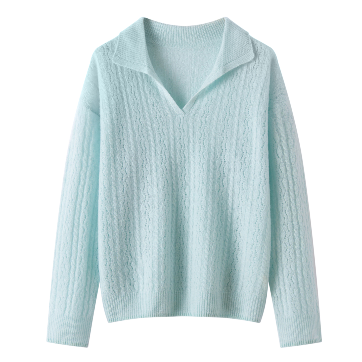 2025秋冬新款羊绒针织衫女100%纯山羊绒翻领镂空时尚保暖百搭上衣