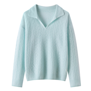 保暖百搭上衣 女100%纯山羊绒翻领镂空时尚 2025秋冬新款 羊绒针织衫