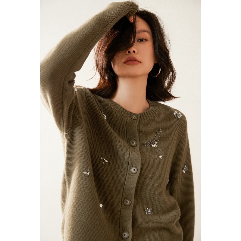 精致优雅~100纯羊绒衫女圆领镶钻针织开衫设计感小众气质别致外套,女装/女士精品,羊绒衫,淘宝优惠券,粉丝福利购,淘宝优惠卷