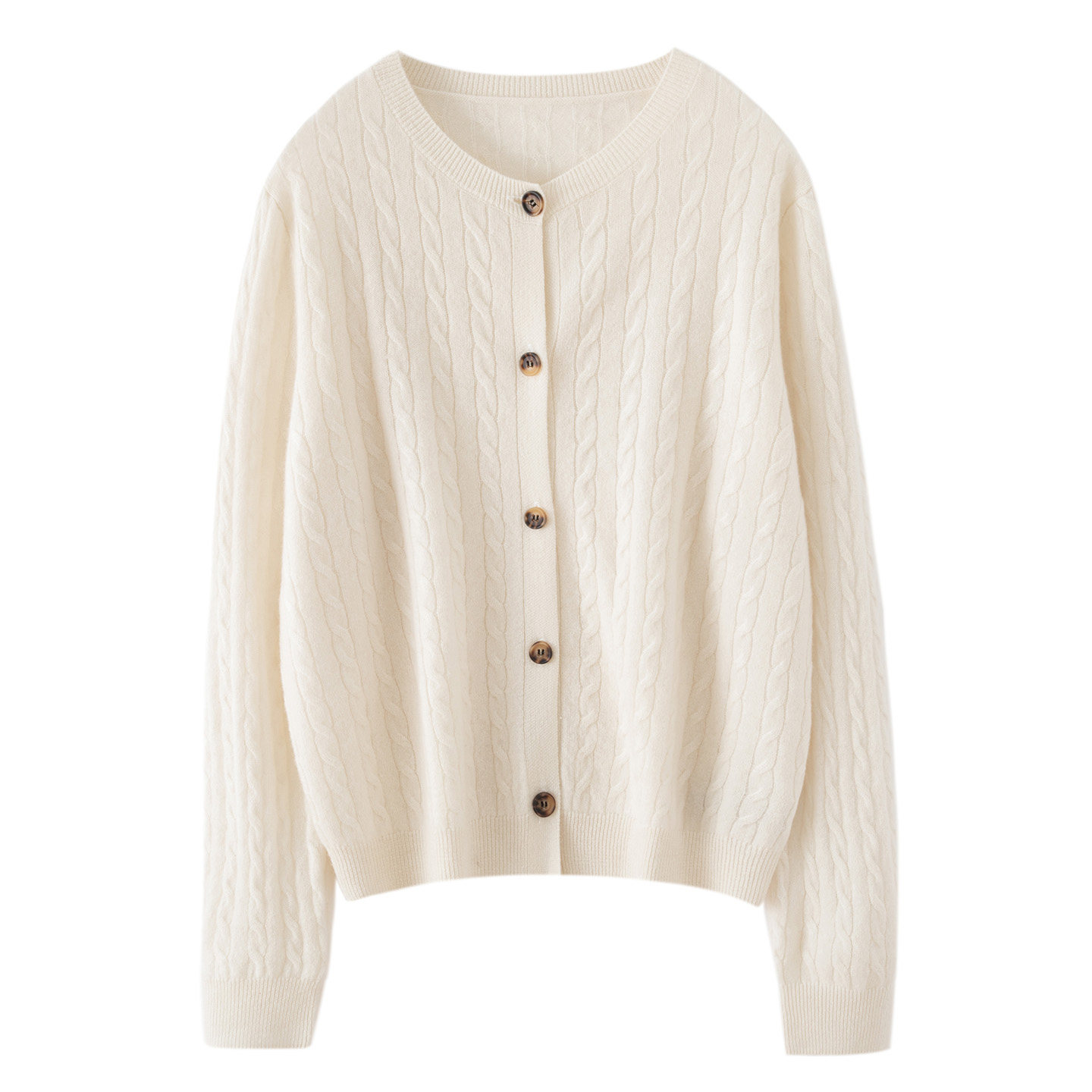 秋冬新款圆领麻花100%山羊绒开衫女气质简约针织外搭毛衣时尚上衣