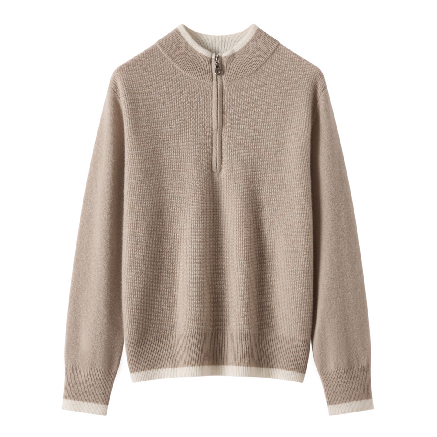 2025秋冬新款女100%纯山羊绒立领拼色时尚百搭针织套衫半拉链上衣