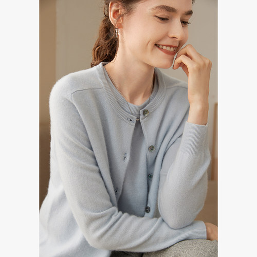 圆领羊绒开衫女100纯山羊绒宽松外搭2025秋冬新款马鞍肩针织外套