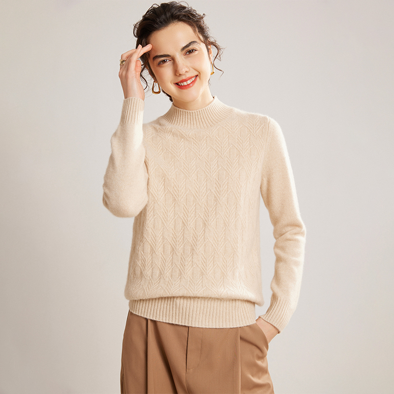 100%山羊绒半高领加厚套头针织衫