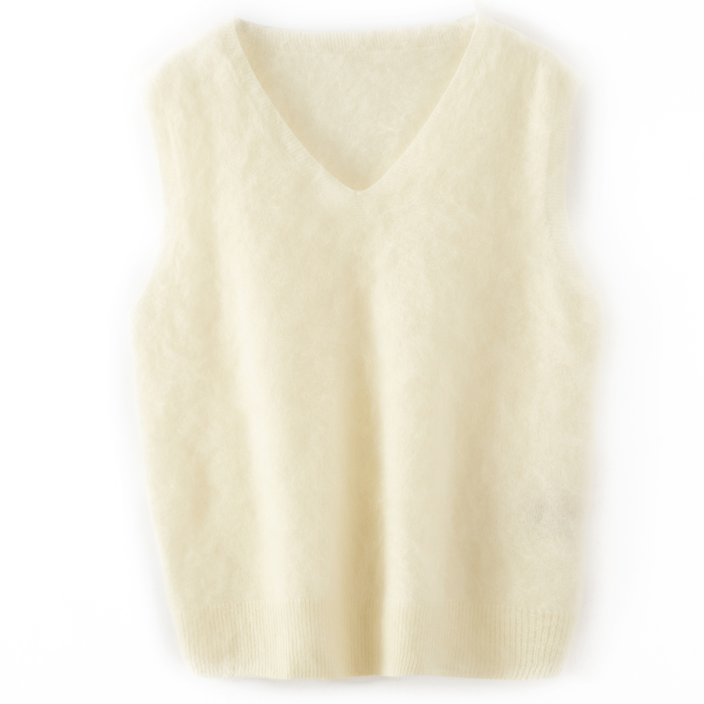 2025秋冬新款女100%山羊绒V领拉绒针织马甲修身显瘦时尚简约套衫