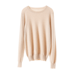 简约圆领羊绒衫女100纯山羊绒短款毛衣宽松百搭针织衫纯色上衣