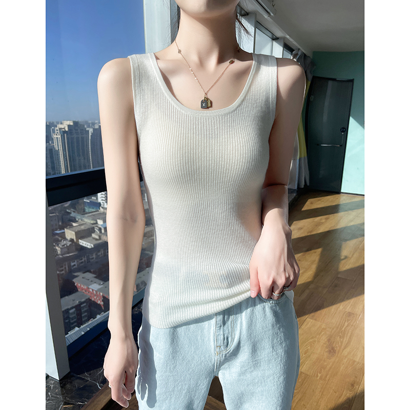 2025秋季新款百搭修身精纺100%羊毛吊带背心女百搭针织打底衫内搭