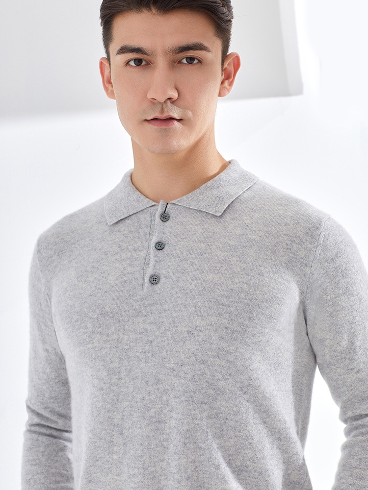 100%羊绒西装领羊绒衫男2024新款休闲百搭针织衬衫领毛衣POLO衫
