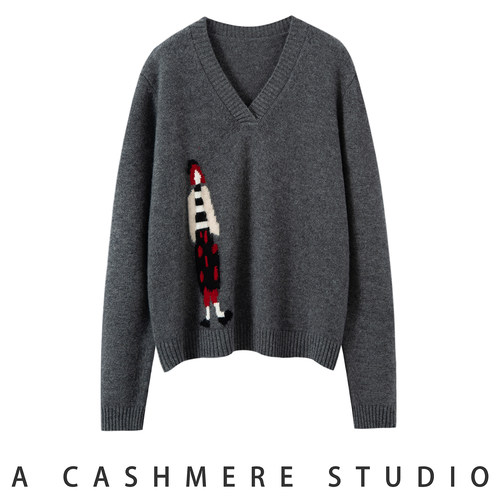 2025新款秋冬100%纯山羊绒衫女V领针织毛衣加厚宽松打底衫套头