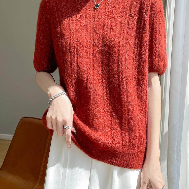 2025秋冬新款蚕丝羊绒衫女简约纯色套头圆领短袖时尚扭花针织衫,女装/女士精品,毛针织衫,淘宝优惠券,粉丝福利购,淘宝优惠卷