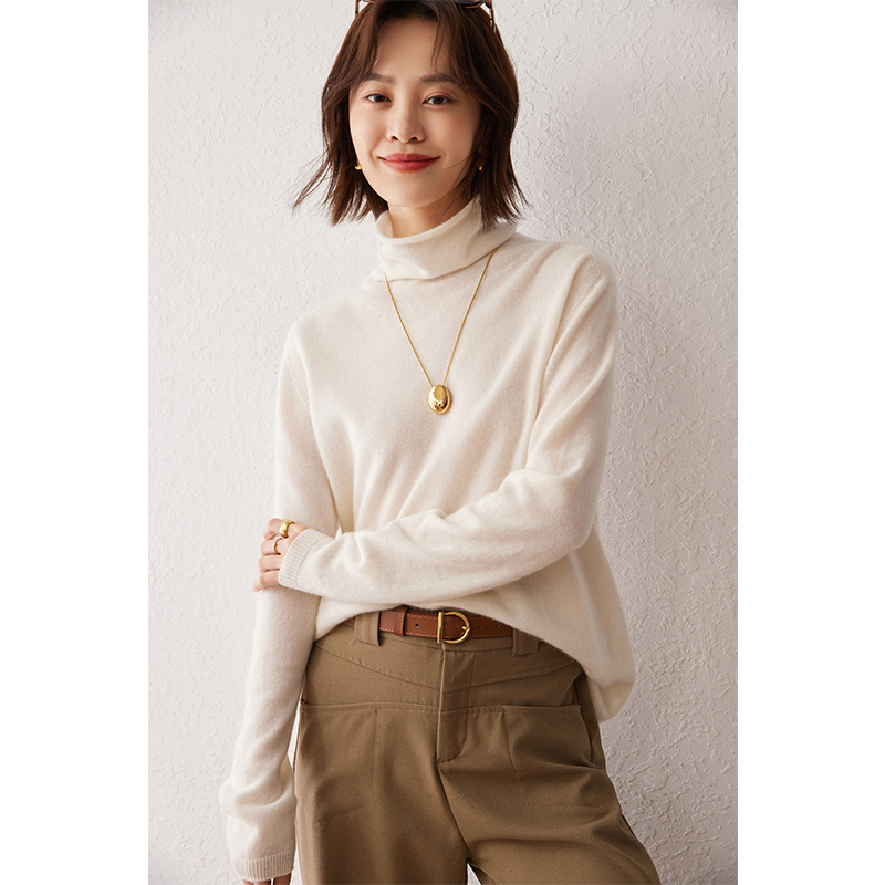 100%山羊绒堆堆领宽松百搭针织衫