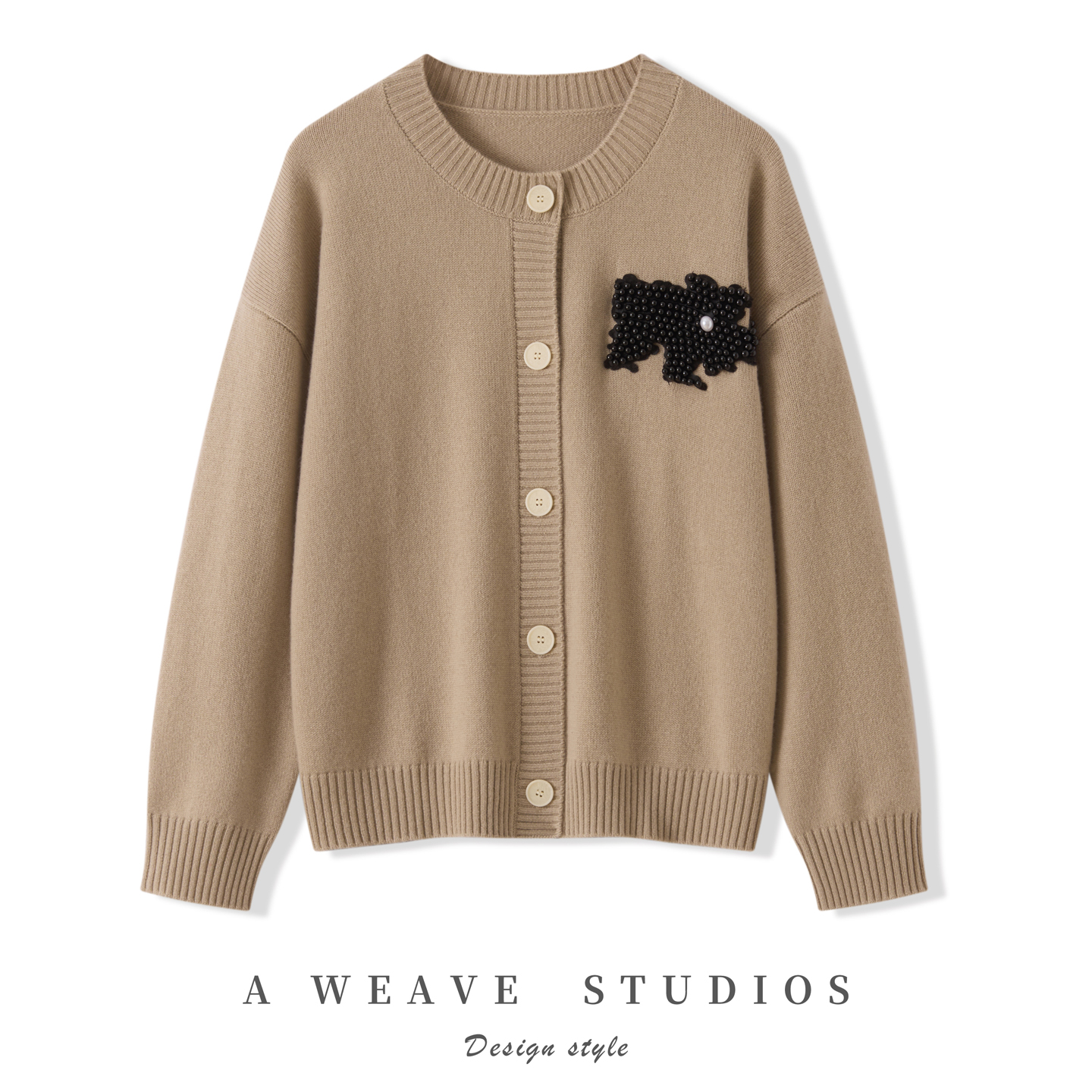 2025秋冬新款100%纯山羊绒衫女圆领加厚系扣开衫休闲时尚针织上衣