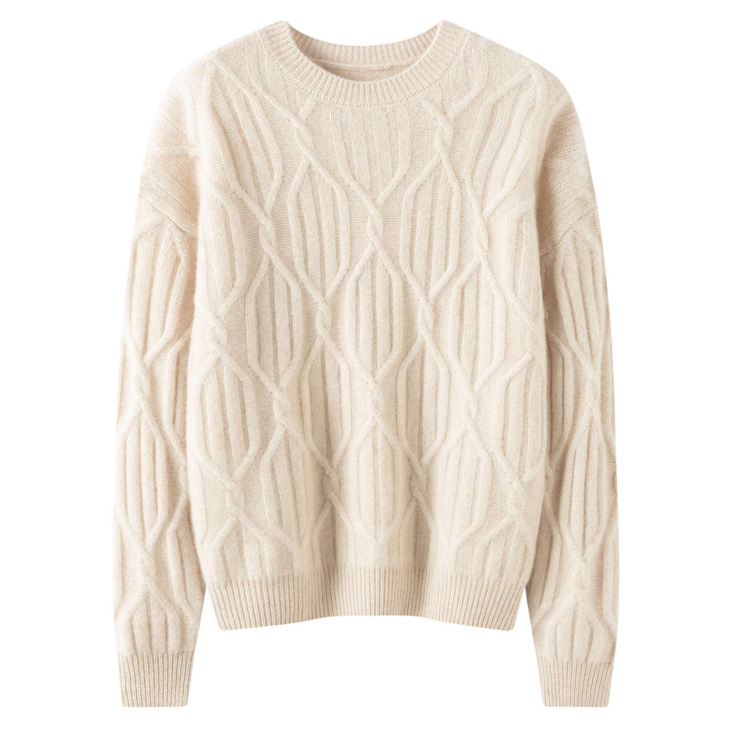 秋冬新款100%山羊绒衫圆领菱形绞花针织衫女宽松休闲百搭打底毛衣,女装/女士精品,羊绒衫,淘宝优惠券,粉丝福利购,淘宝优惠卷