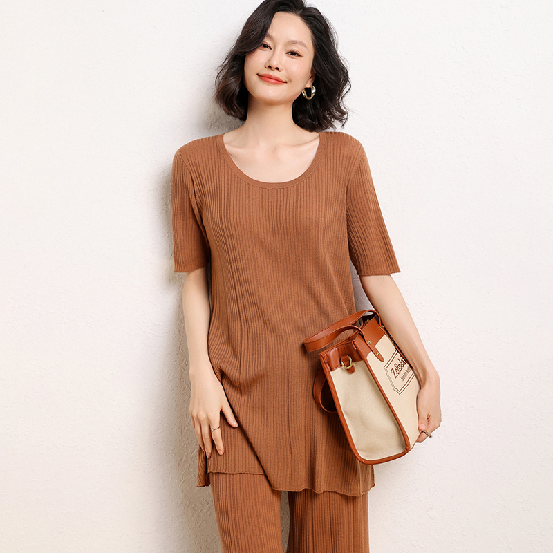 精纺纯羊毛短袖薄款T中长款打底