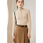 羊绒衫 2024秋冬款 金属扣高领弹力修身 女100纯山羊绒针织打底毛衣