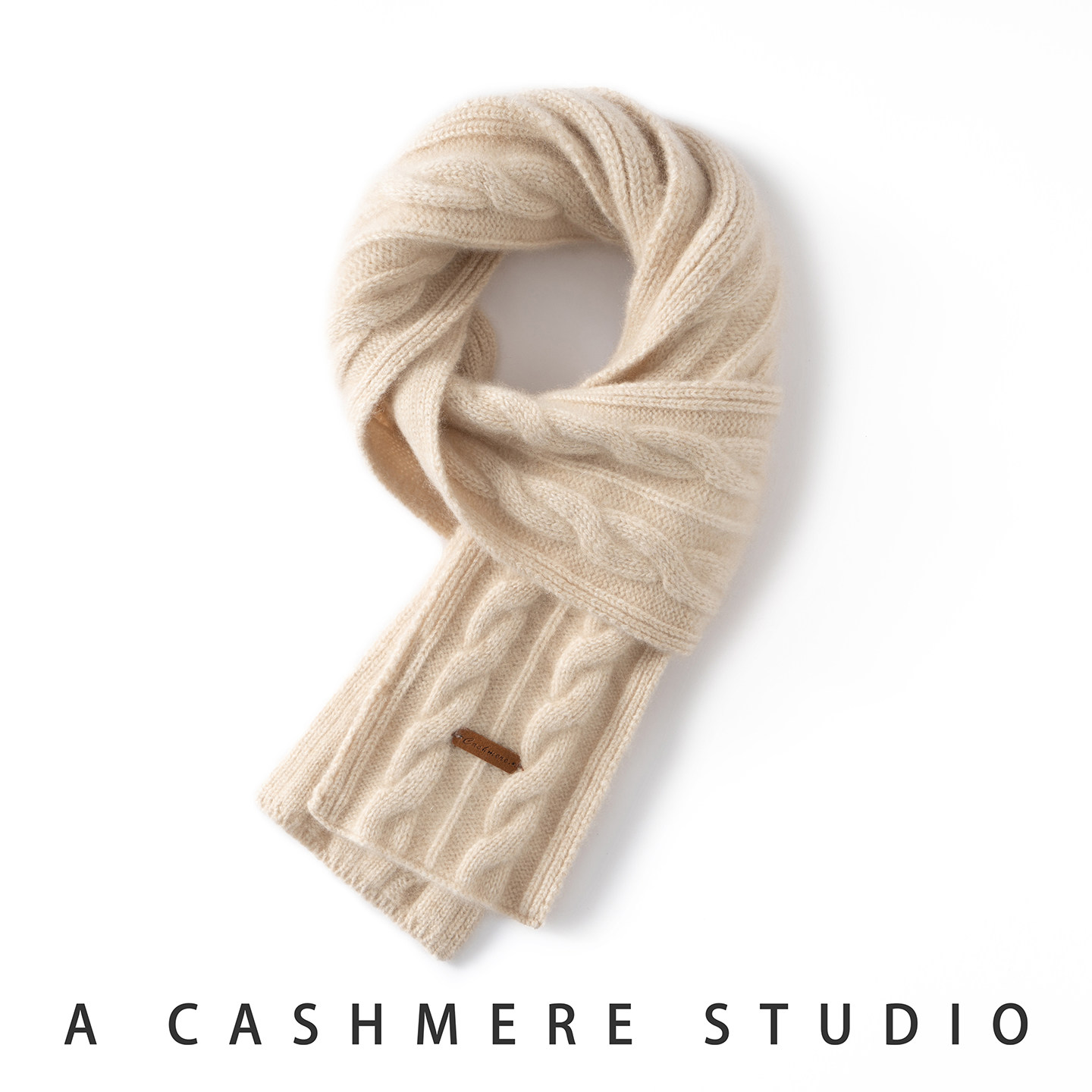 高端100%纯山羊绒围巾男女秋冬双股针织纯色简约麻花加厚情侣围脖