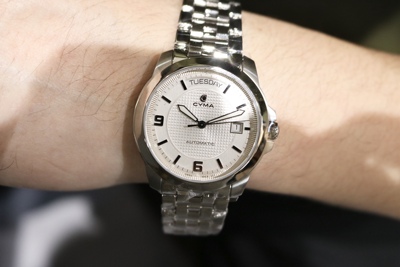 瑞士cyma西马商务休闲白盘精钢