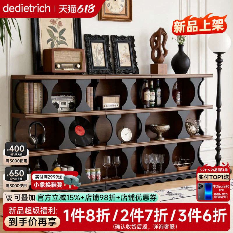 中古风法式复古实木矮书柜组合储物柜美式客厅家用置物边柜展示柜