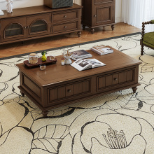 美式全实木茶几电视柜组合小户型客厅复古茶桌简约储物茶台家具