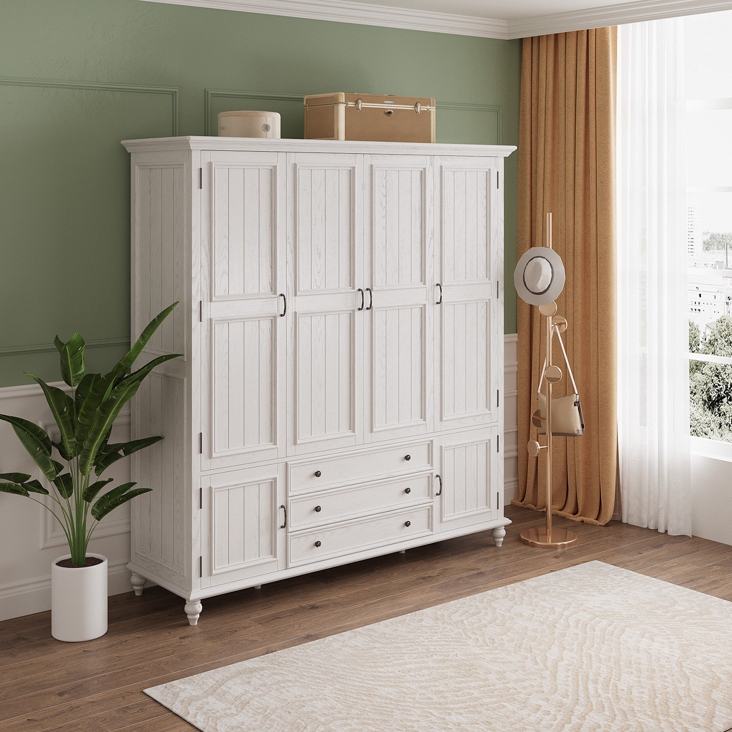 成人美式白蜡木四门衣柜