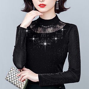 黑色洋气时尚内搭小衫女薄款春秋妈妈加绒保暖长袖打底衫上衣秋冬