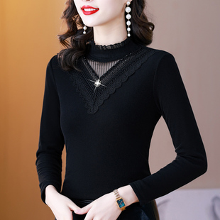 妈妈薄款 秋装 长袖 女春秋冬加绒内搭打底衫 早秋上衣洋气 半高领小衫