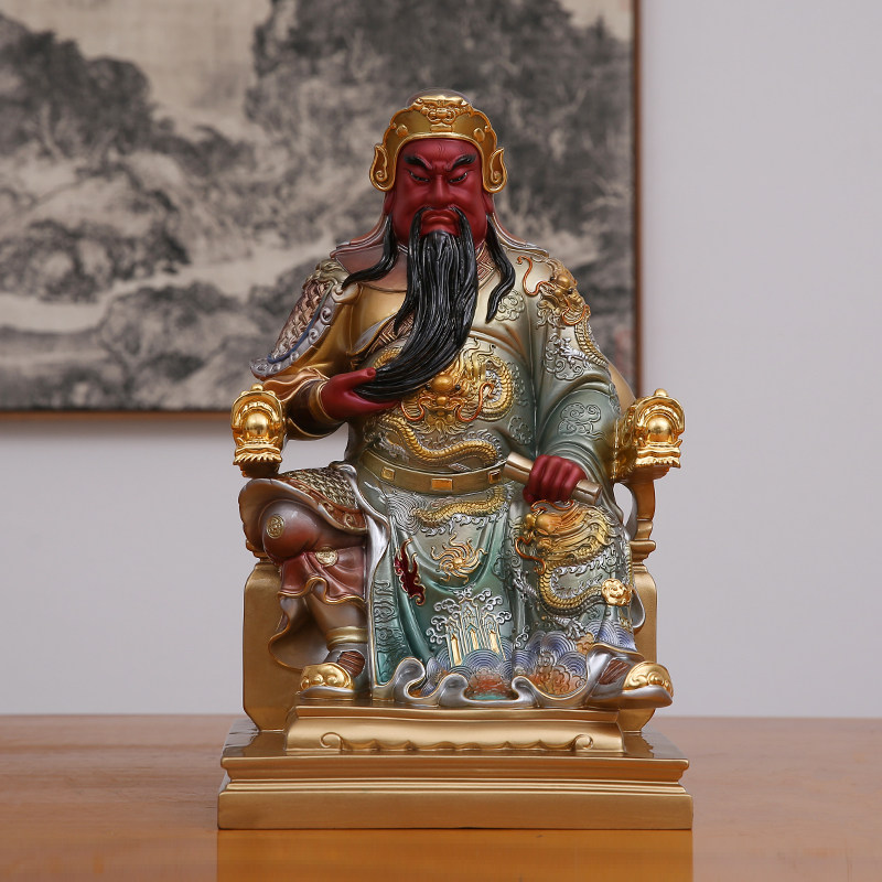 铜彩铜关公武财神关帝圣君关二爷佛像居家供奉摆件坐像拿书
