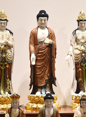 天然汉白玉手工彩绘西方三圣