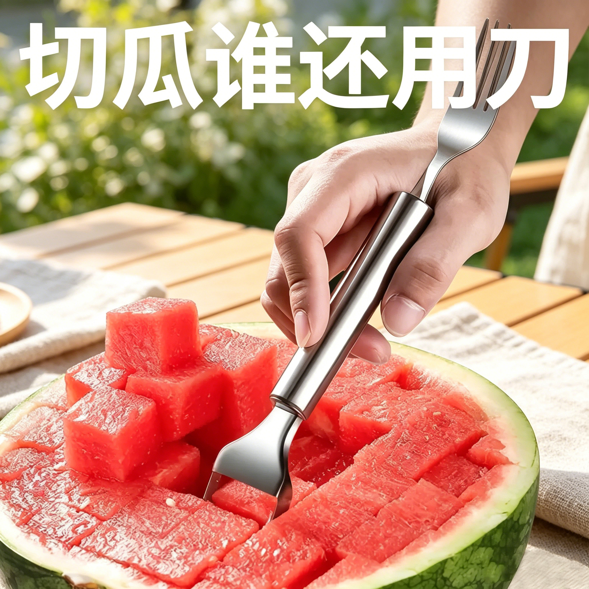 不锈钢双头西瓜切刀叉子水果叉取肉器切块神器水果西餐叉冰激凌