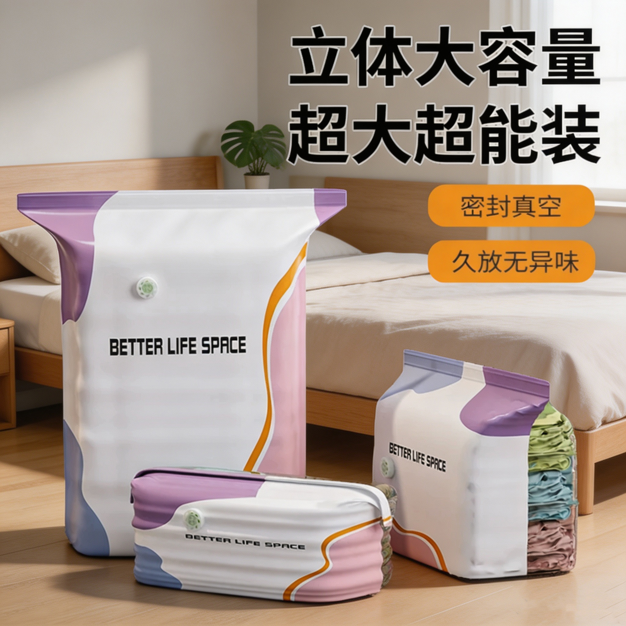 日本免抽气家用立体收纳压缩袋抽压两用换季衣服棉被真空压缩收纳