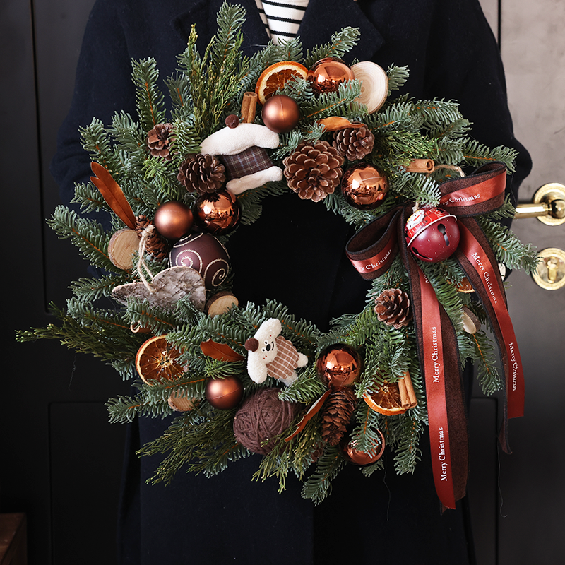 2025新款客厅圣诞节装饰花环门挂礼物场景装饰氛围布置圣诞花环