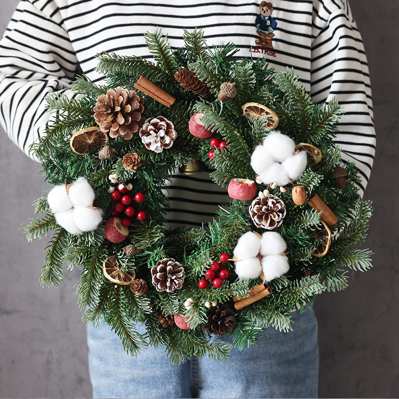 圣诞节装饰品创意40cm圣诞花环门挂藤条橱窗场景布置圣诞树挂件