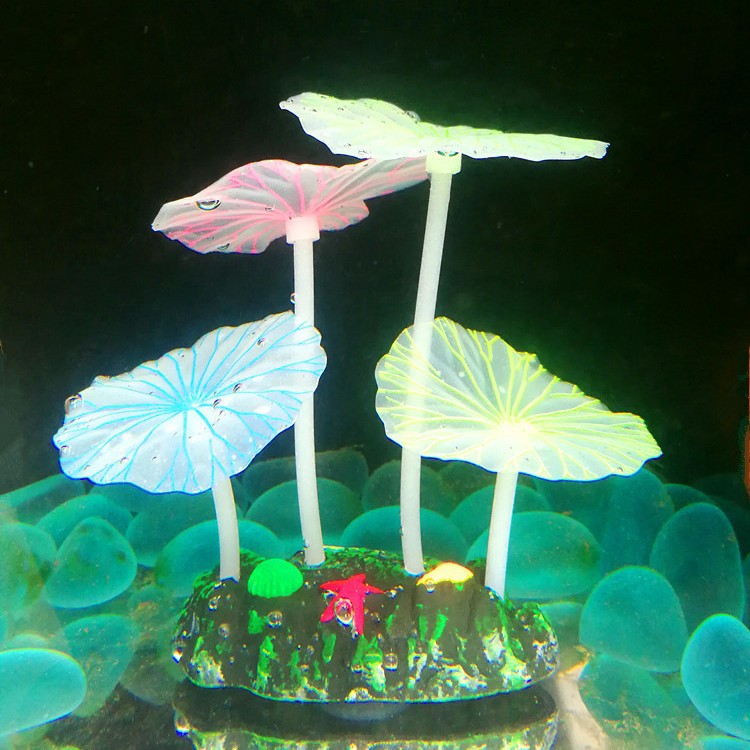 鱼缸造景装饰品批发水族假山夜光水草荧光蘑菇荷叶水族箱摆件人造
