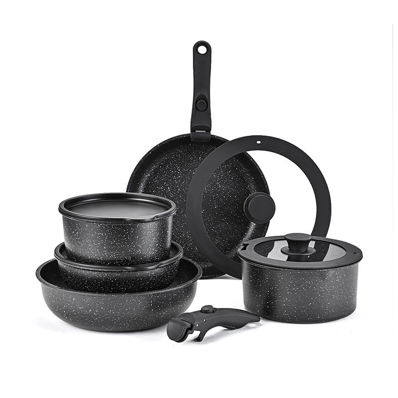 跨境外贸可拆卸套装锅不粘煎炒锅麦饭石全套锅具套装cooking pots