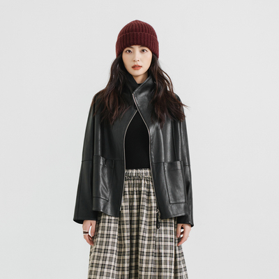 定制山羊皮短款皮衣黑色灰色休闲