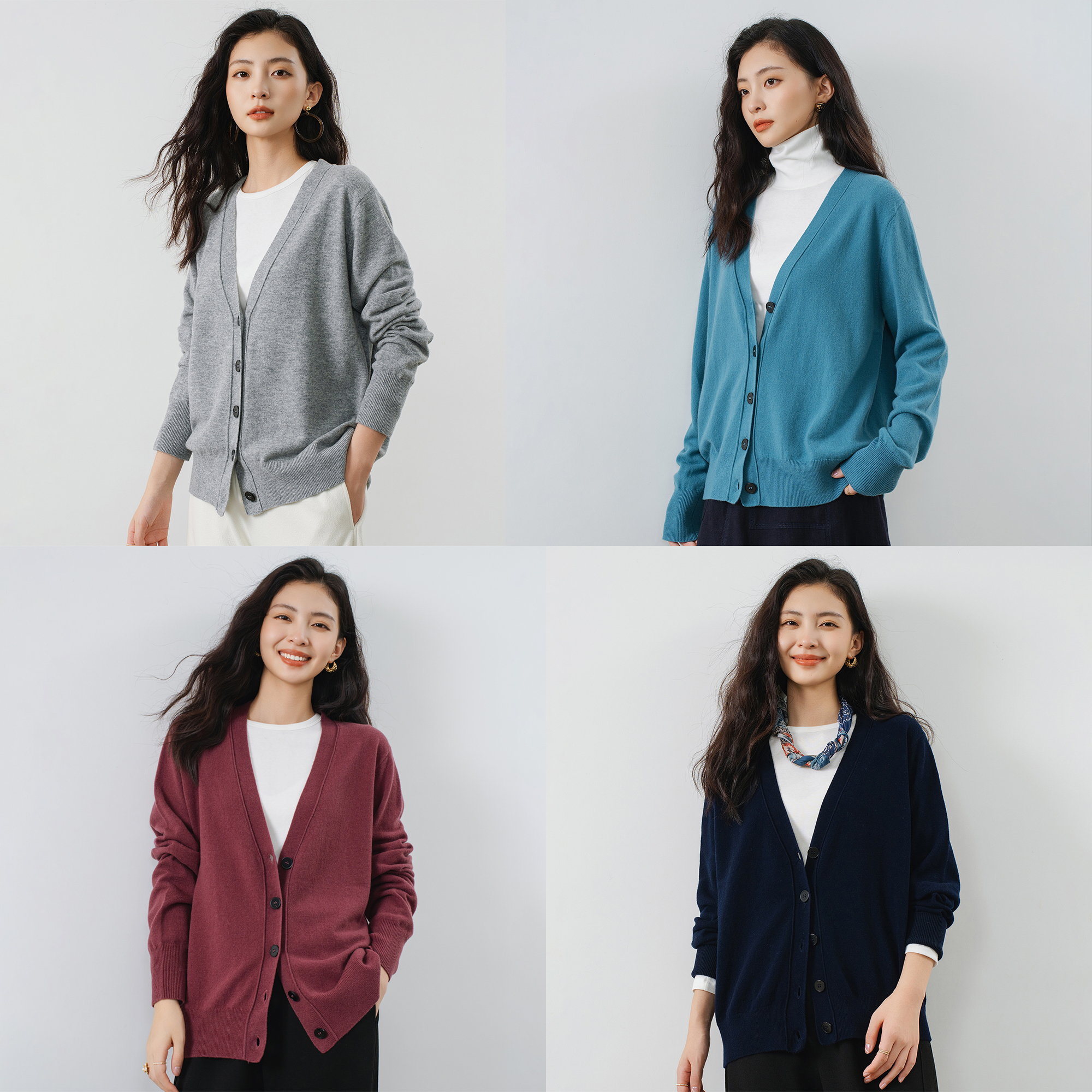 大版慵懒V领绵羊毛开衫