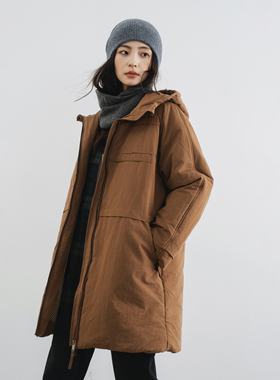梭家｜梧桐漫步｜新雪丽高效保暖 焦糖棕中长款连帽女士秋冬棉服