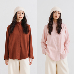梭家｜明明就喜欢｜文艺复古木耳边立领两色长袖衬衫女休闲上衣