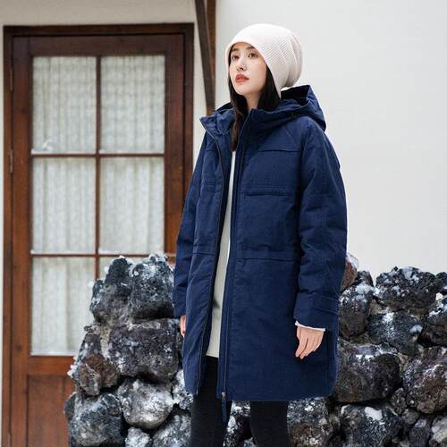 夜海蓝中长款棉服梭家文艺风