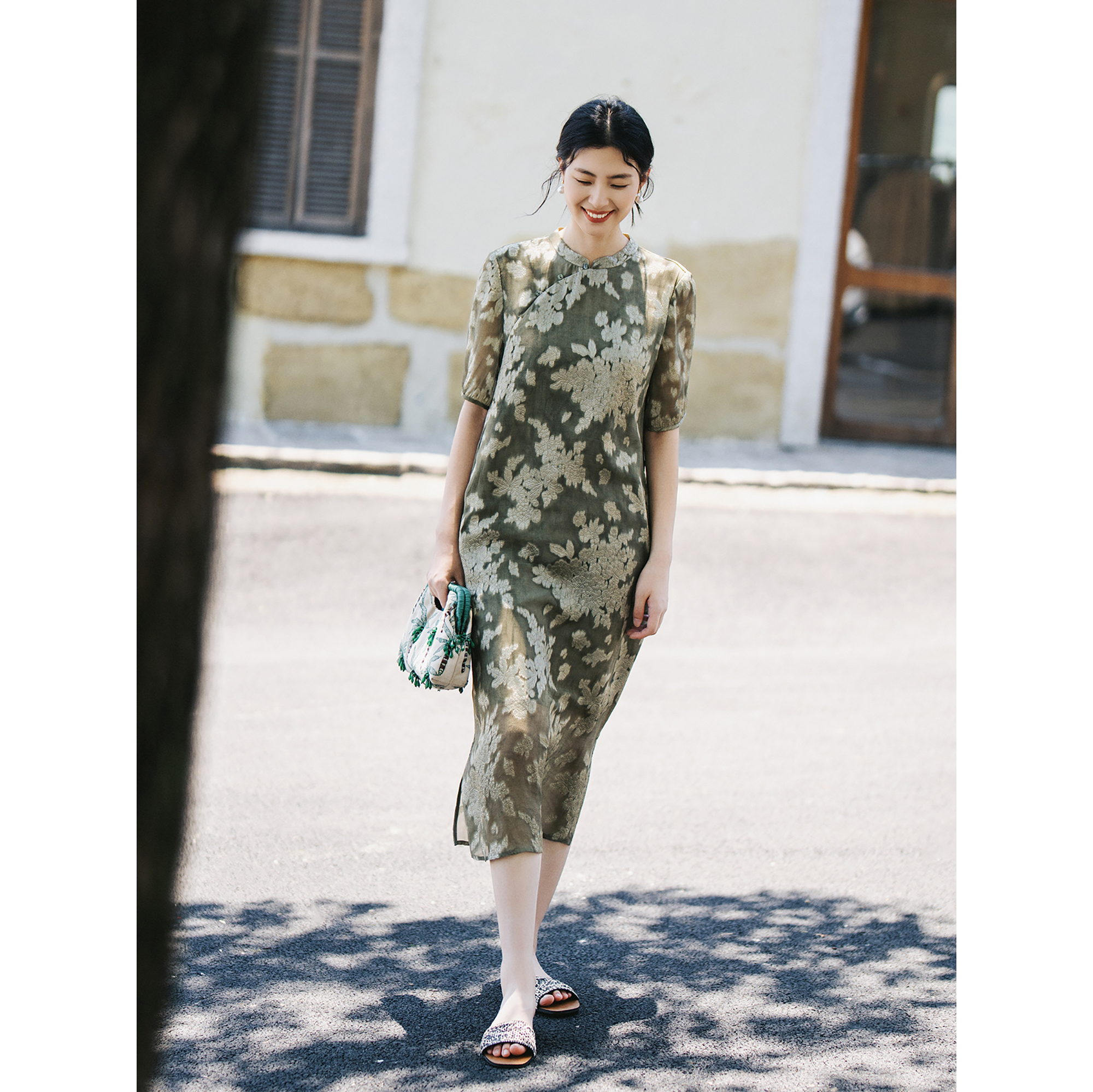 桑蚕丝人丝轻中式休闲旗袍