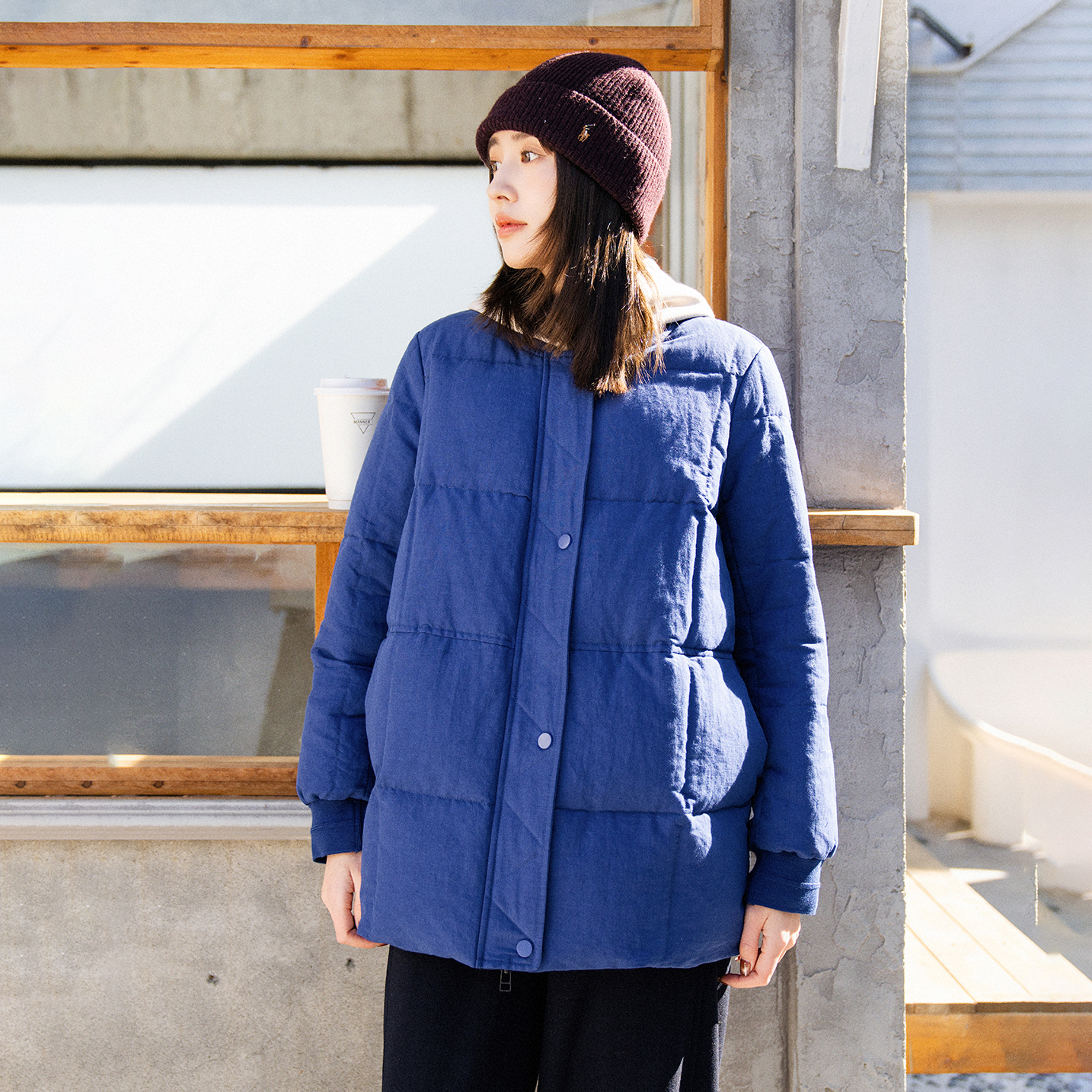 火焰蓝汉麻棉立领鹅绒服