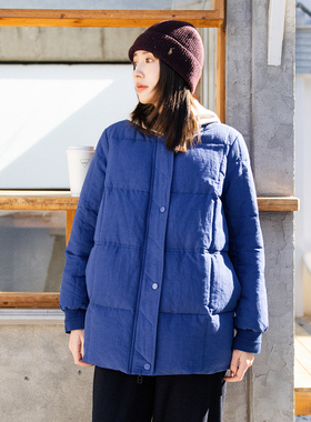梭家｜贪恋着蓝｜匈牙利95可溯源白鹅绒汉麻棉蓝色立领鹅绒服外套