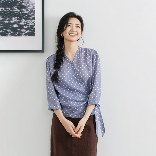 亚麻文艺波点透气衬衫上衣